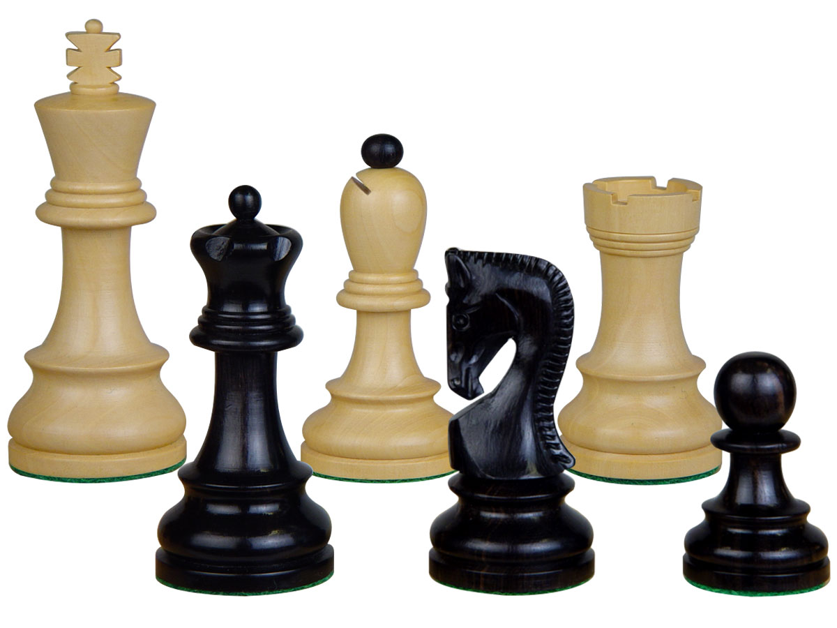 Yugo (Zagreb) Staunton Wooden Tournament Chess Pieces King Size 3-3/4" Ebonized/Boxwood + 2 Extra Queens