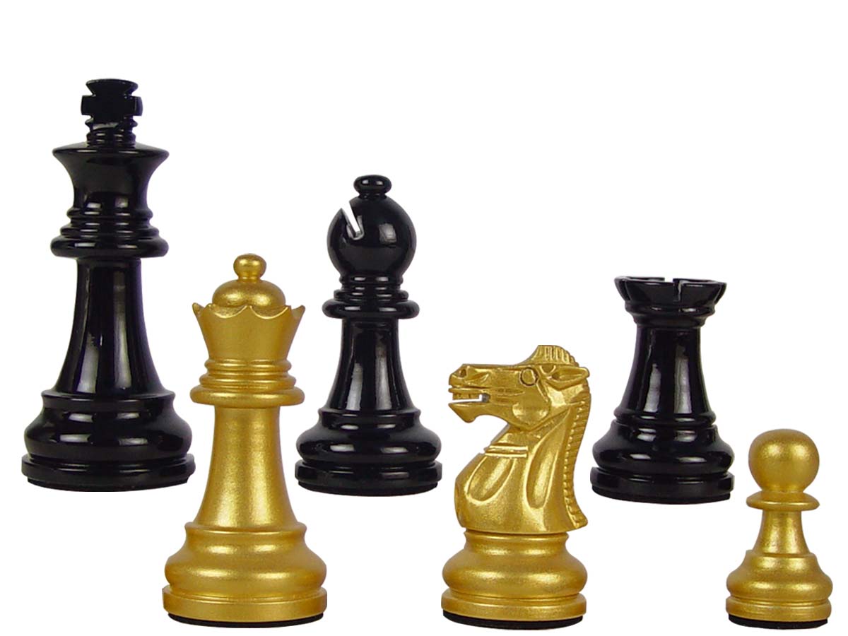 Wood Chess Set Pieces Empire Staunton King Size 3" Gold/Black Color 