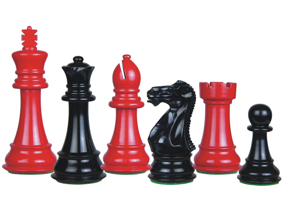 Perfect Tournament Chess Set Pieces Imperial Staunton Red/Black Lacquered 4"