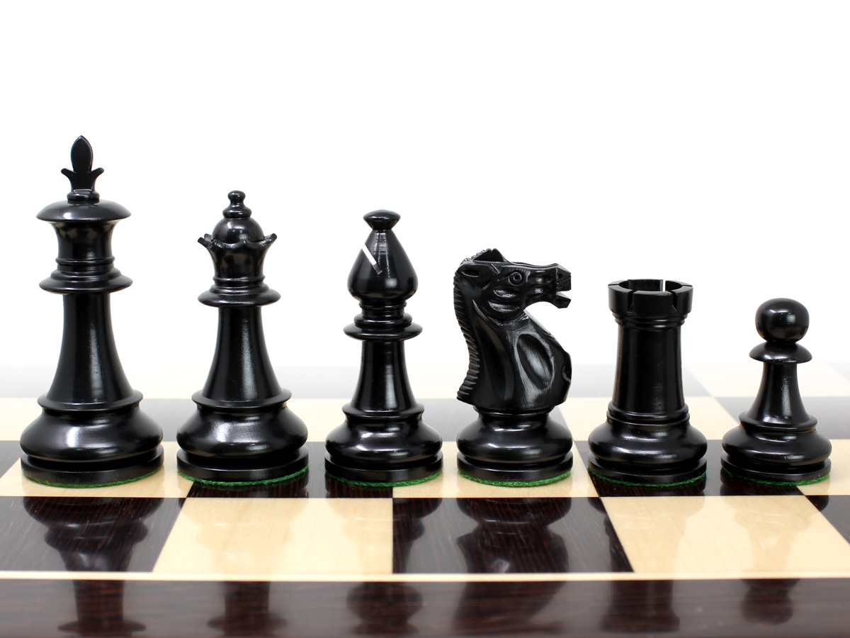 Victorian Staunton Wooden Chess Pieces Ebonized/Boxwood 3-3/4"