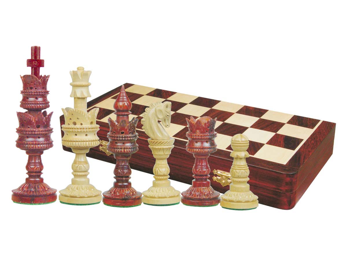 Lotus Design Artistic Chess Set Pieces 5-1/2" & 20" Folding Board/Box Rosewood/Maple