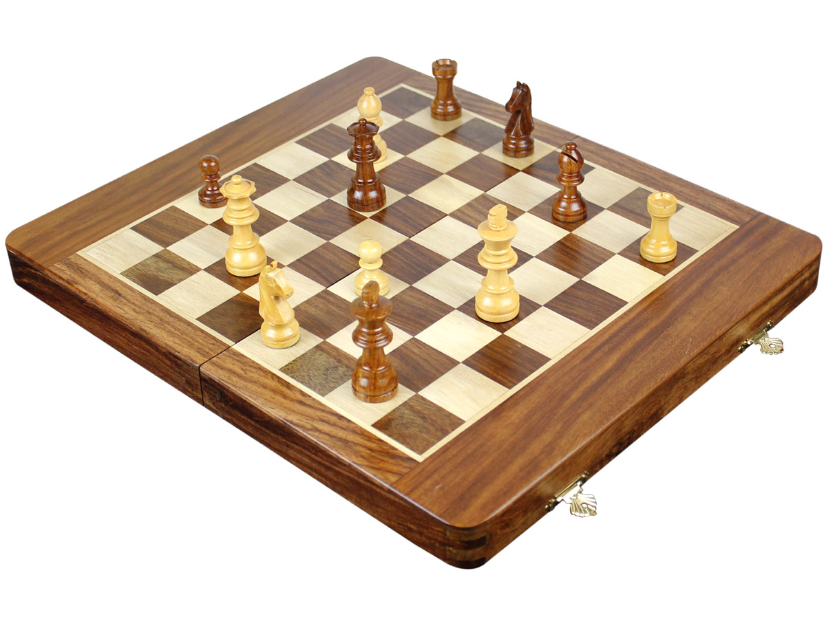 Fully open Chess Board with Chess Pieces on top