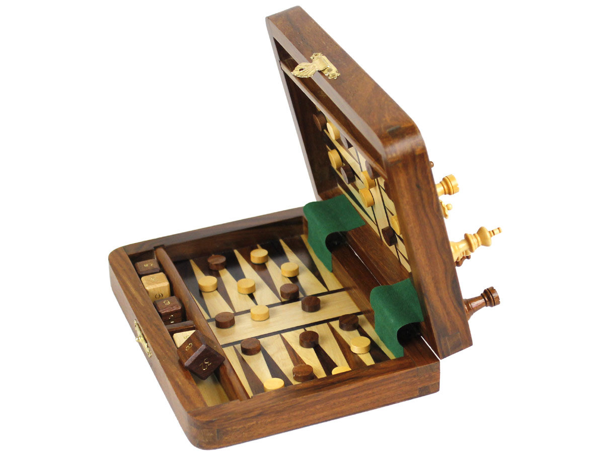 Folding Magnetic Chess Backgammon Combo with Pieces and checkers attached to board