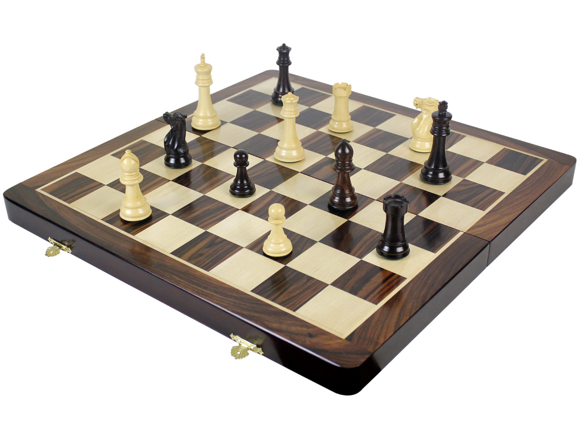Fully open chess board with imperial staunton chess pieces