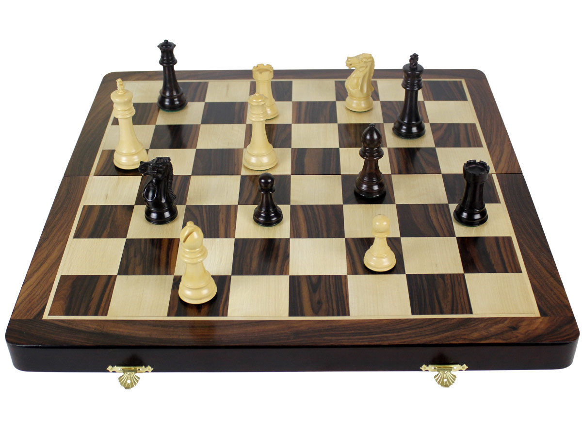 Fully open chess board layout with chess pieces