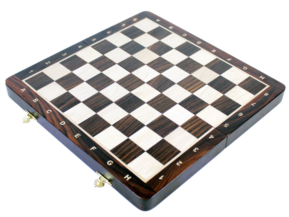 Fully open inlaid rosewood / maple chess board without pieces