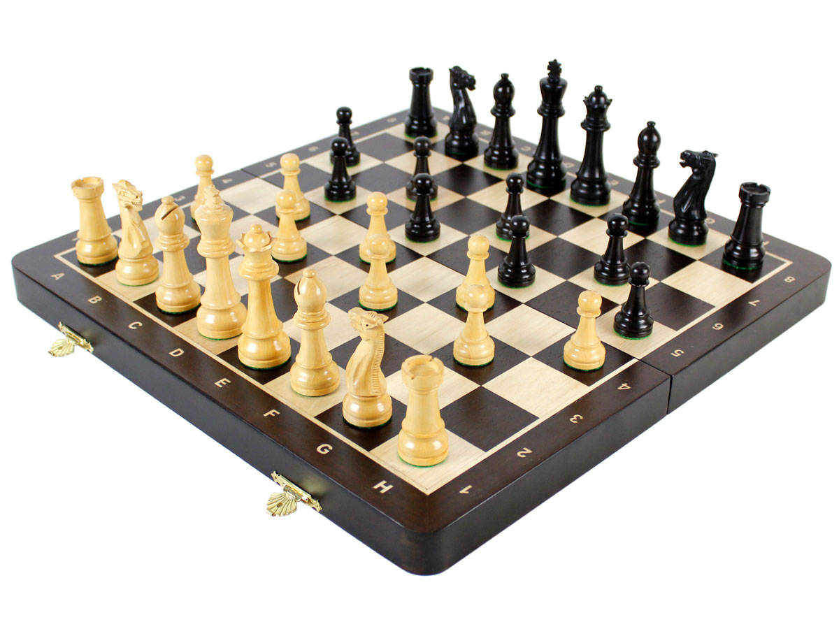 Fully open chess board layout with chess pieces