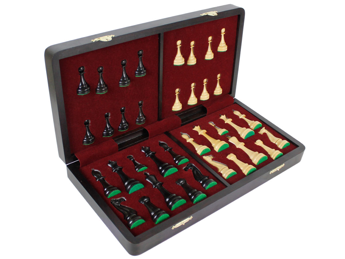Inner view of chess board with pieces in its place