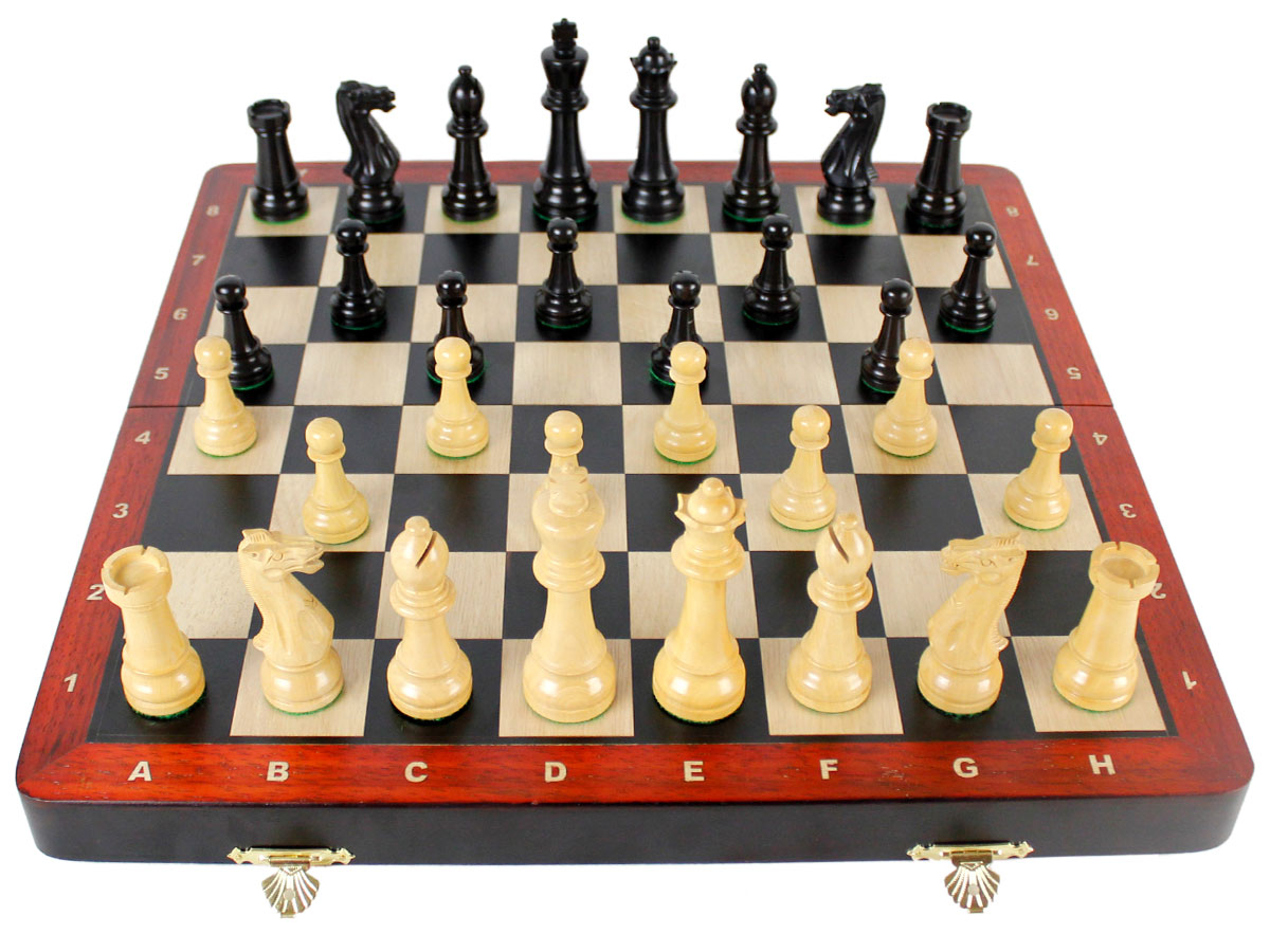 Fully open chess board layout with chess pieces