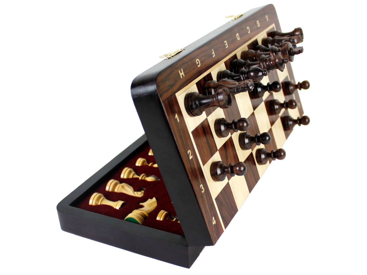 Side view of Magnetic Chess Set with Pieces attached to board