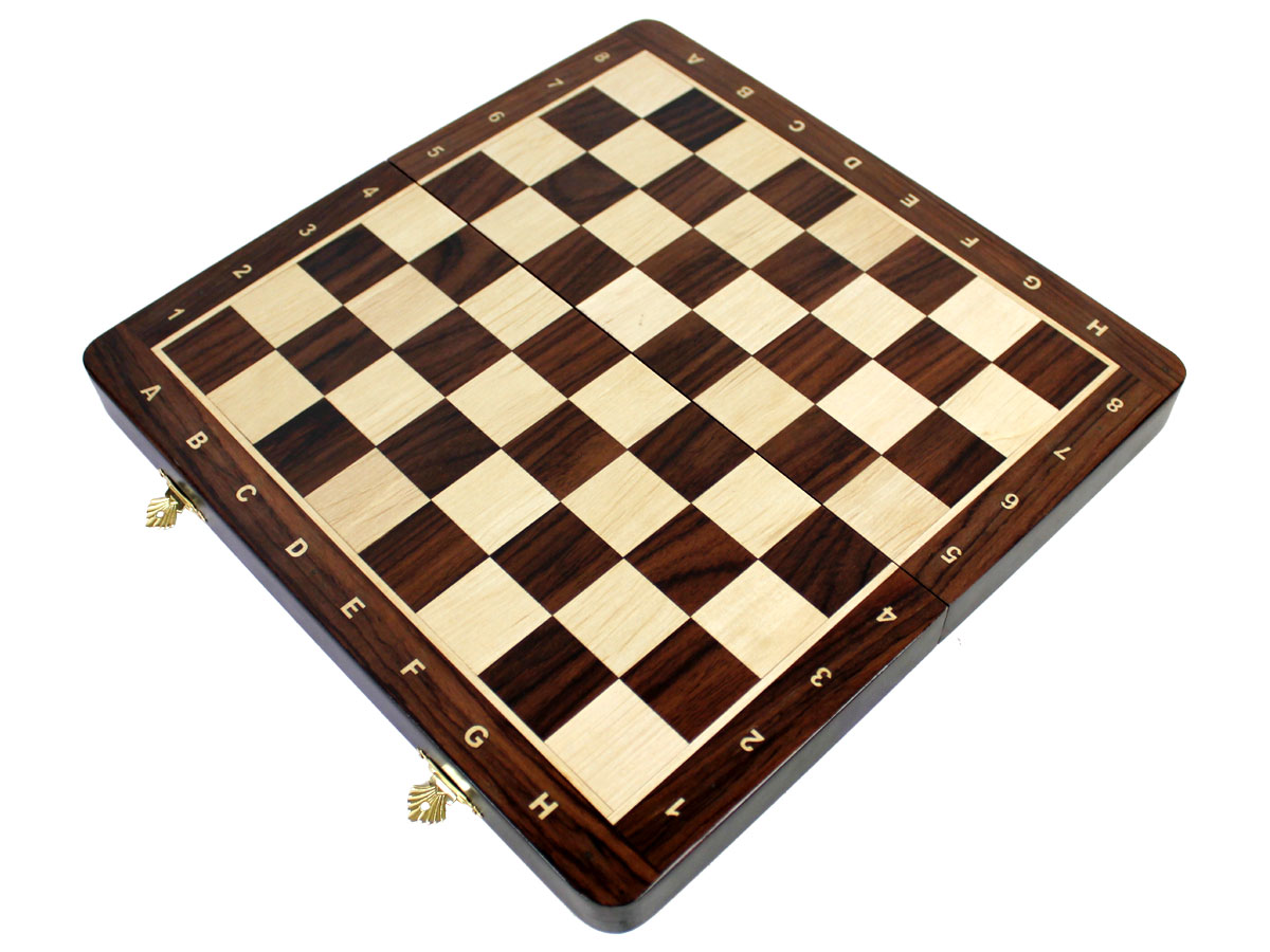 Fully open inlaid rosewood / maple chess board without pieces
