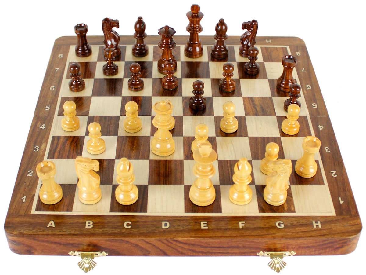 Inlaid Golden Rosewood / Maple Chess Board with Notations - Full Layout