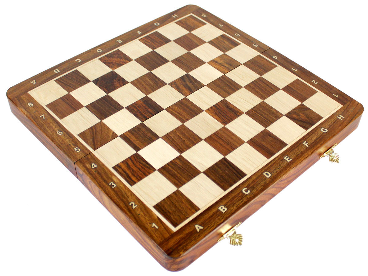 Fully open inlaid golden rosewood / maple chess board without pieces