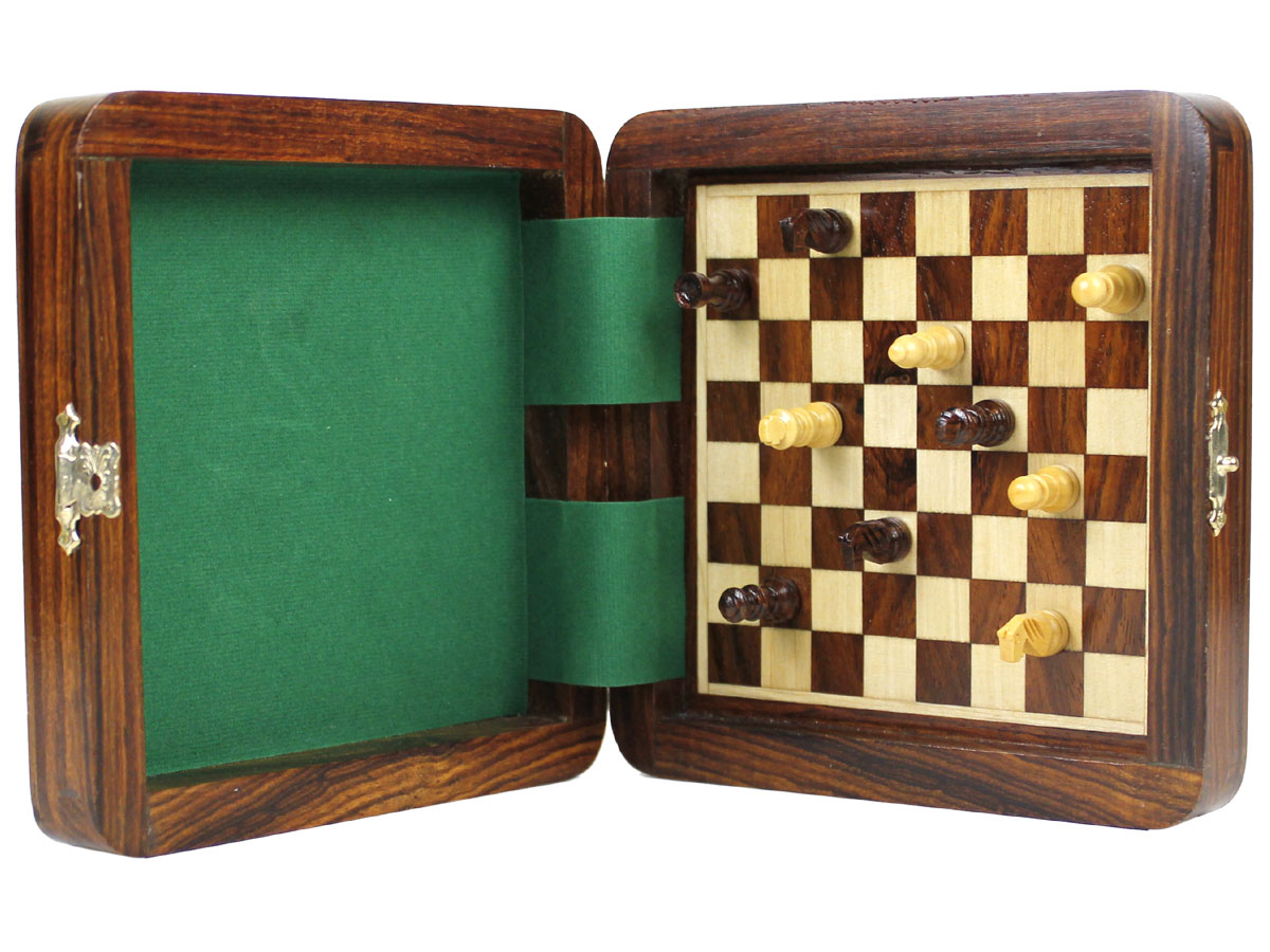 Magnetic Board Inside with Chess Pieces attached held vertically