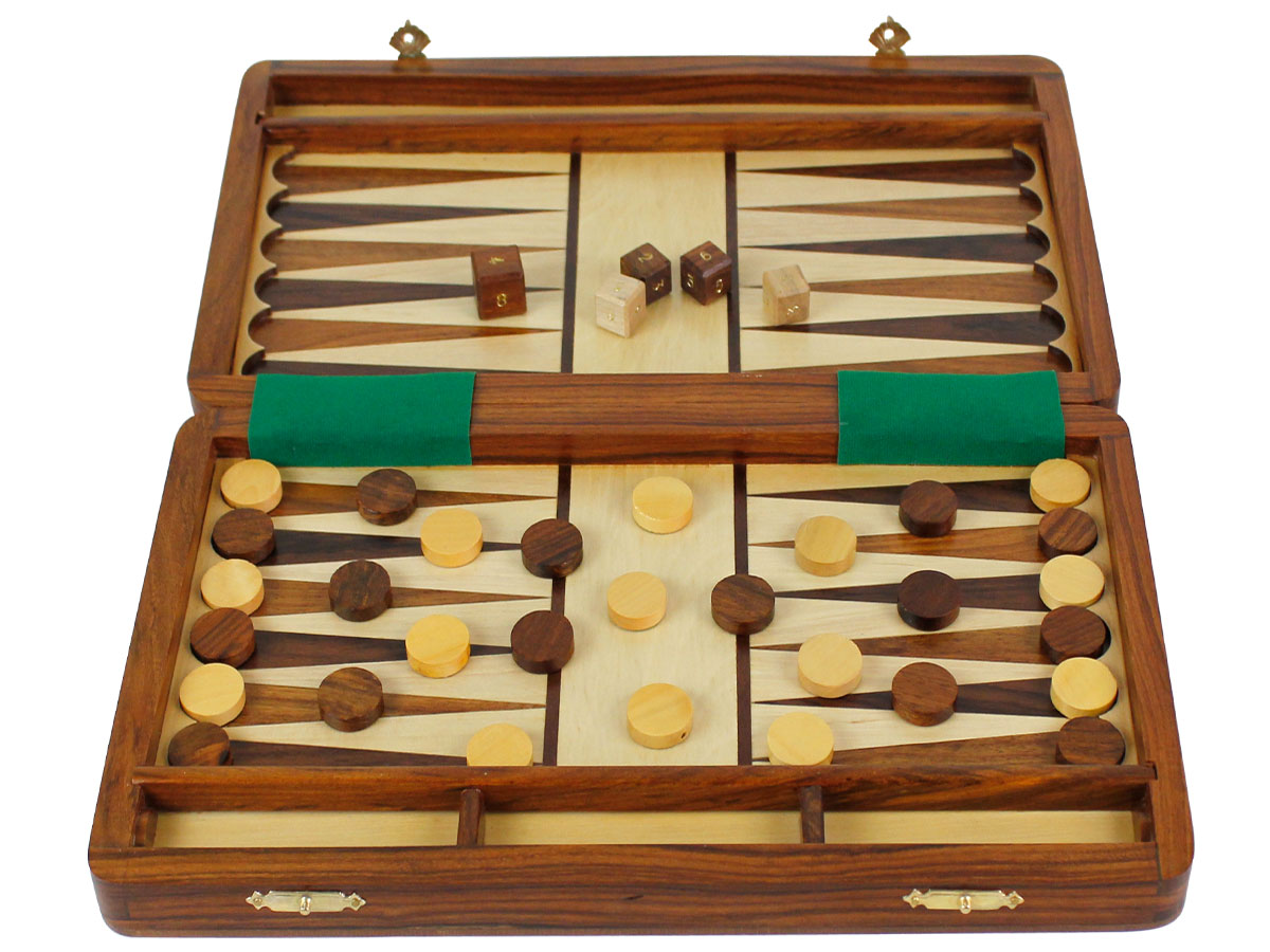 Backgammon board with white maple floor inlaid with golden rosewood and rosewood