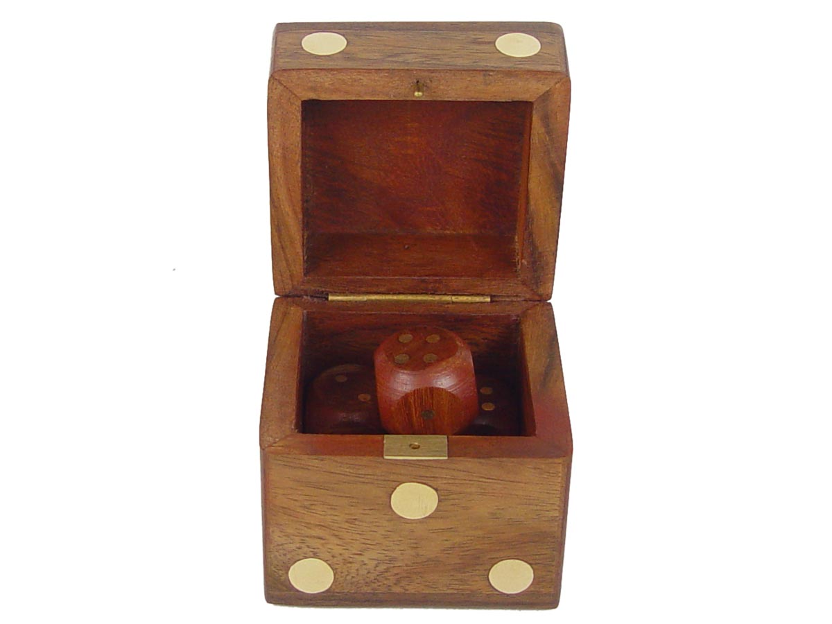 Front View of Dice Box in Open Position with Dices inside