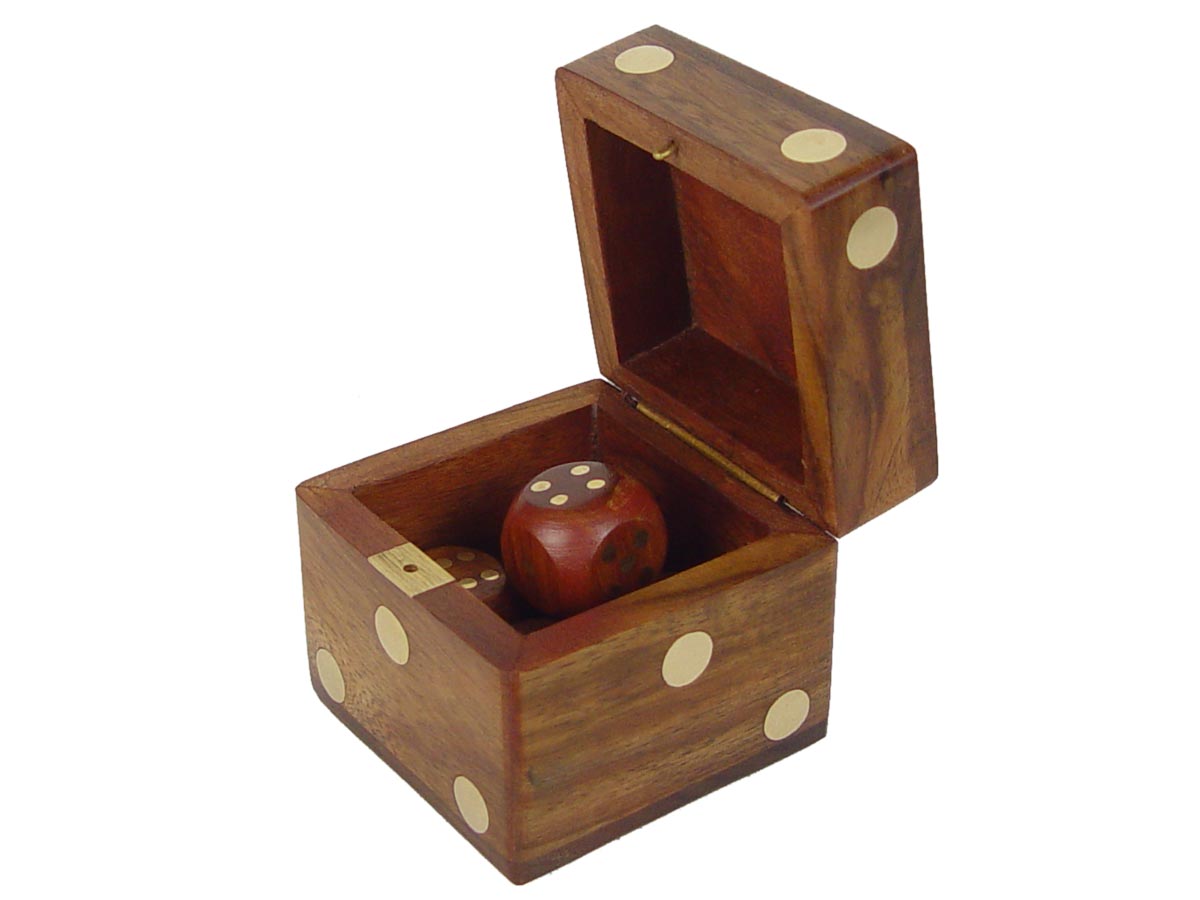 Brass inlaid Wooden Dice inside Dice Box
