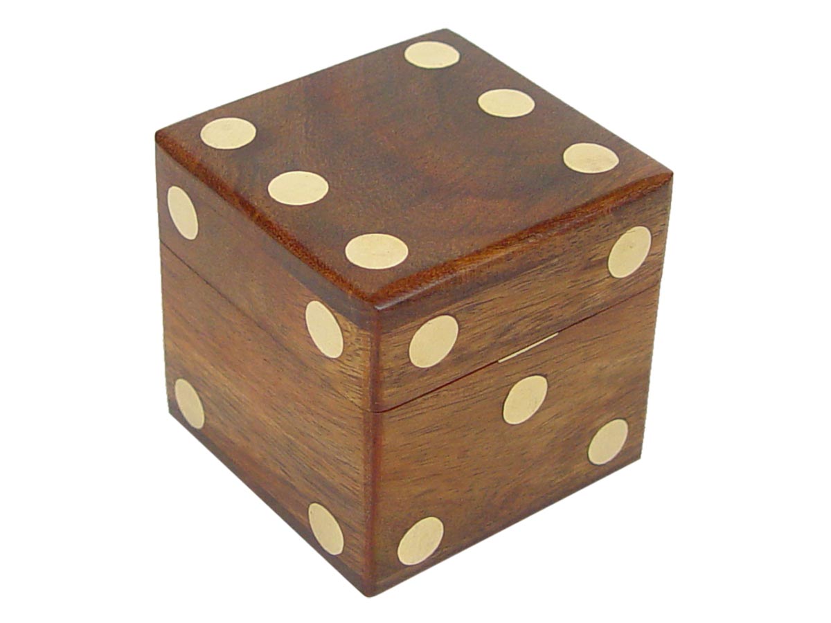 Closed Dice Box Wooden Brass Inlaid