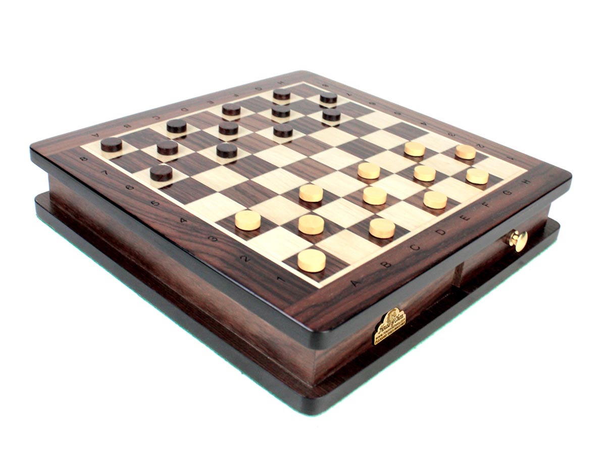 Magnetic Checkers 12 Pieces in Boxwood and 12 Pieces in Rosewood - Diameter 0.47" (12 mm)