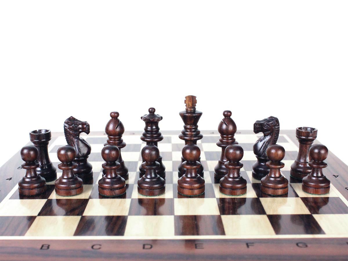 French Staunton Rosewood Chess Pieces on Rosewood Chess Board