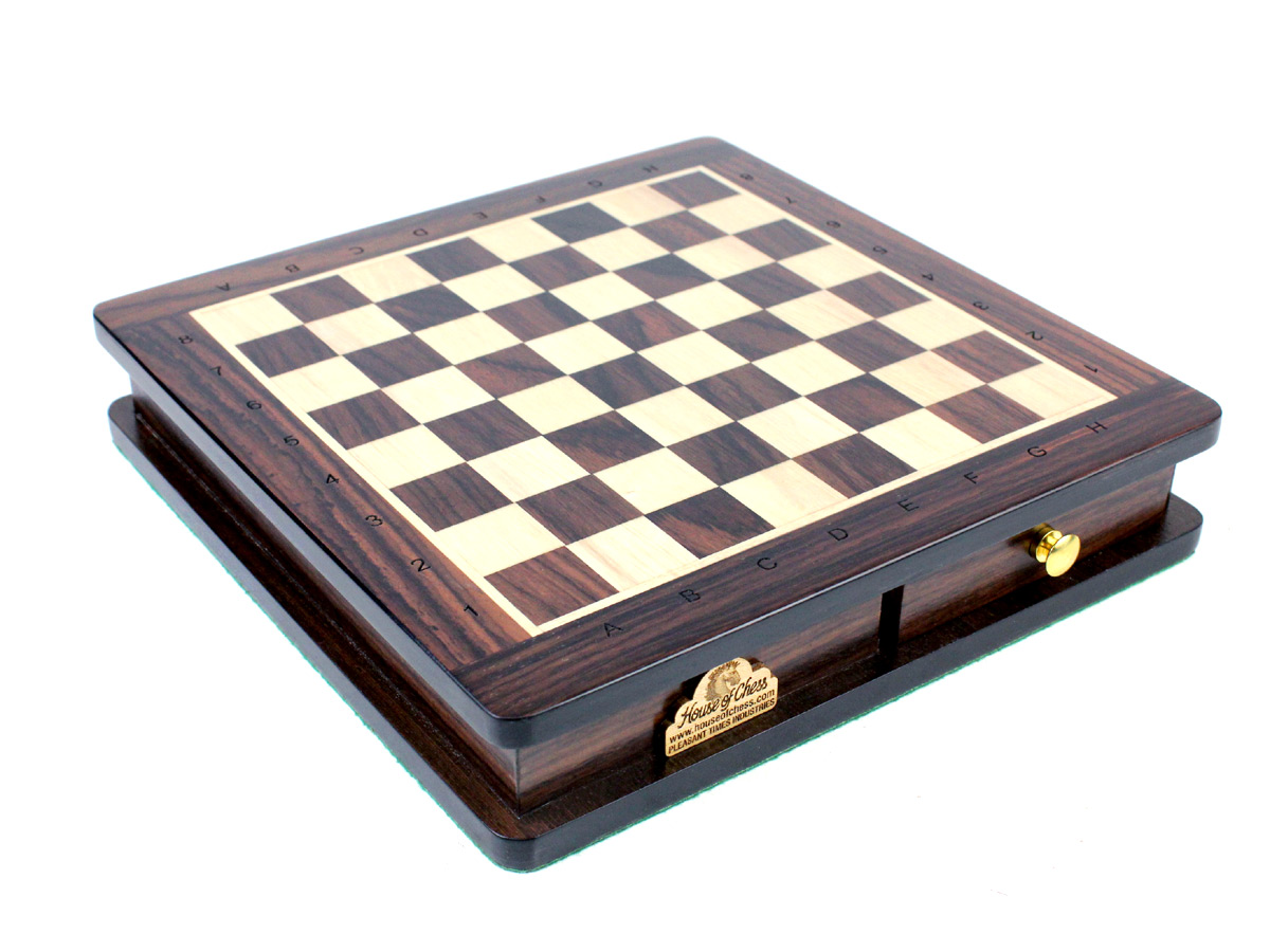 Rosewood Chess Board and Box with Standard Algebraic Notation Square Size 0.90" (23 mm)