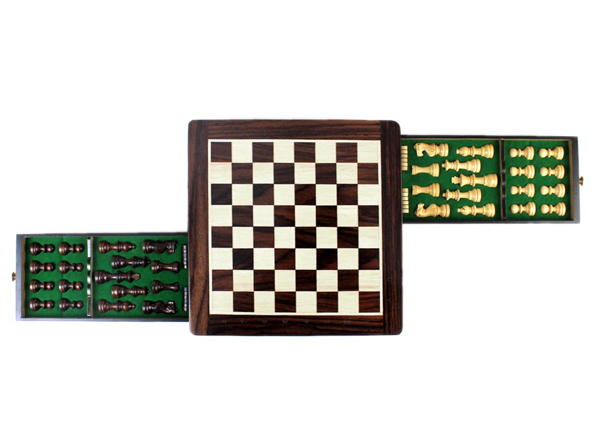 Storage Drawers with Chess Pieces, 2 extra queens and checkers set