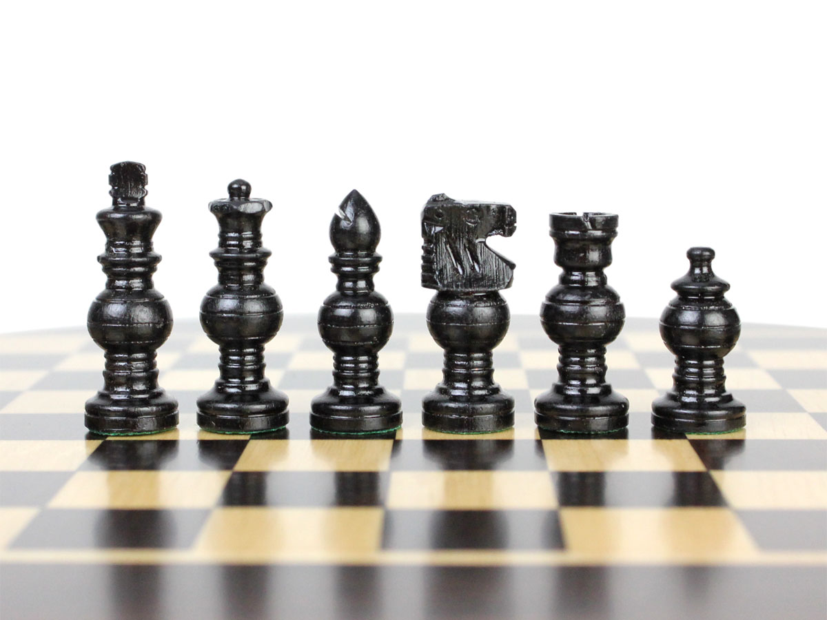 Ebony wood Globe design magnetic chess pieces with with French Staunton Lardy design knight