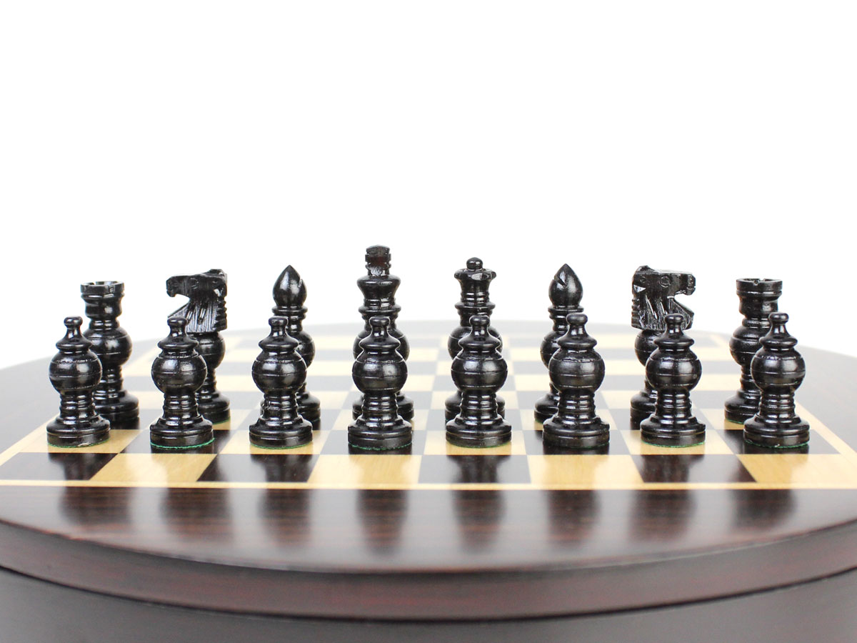 Genuine Ebony Wood Globe Chess Pieces on Rosewood Chess Board