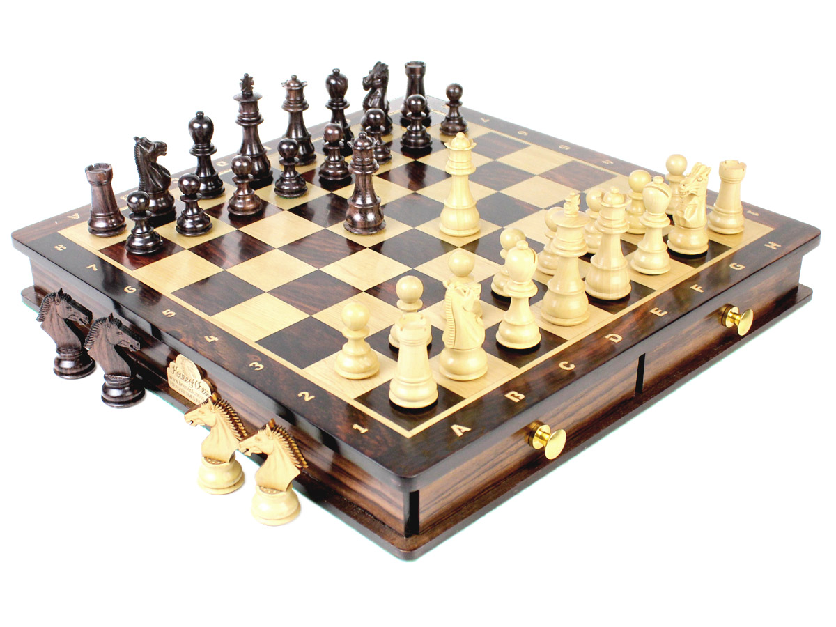 Magnetic Galaxy Staunton Chess Set in Rosewood with extra 2 Queens, 4 Derby Knights and 2 Pawns