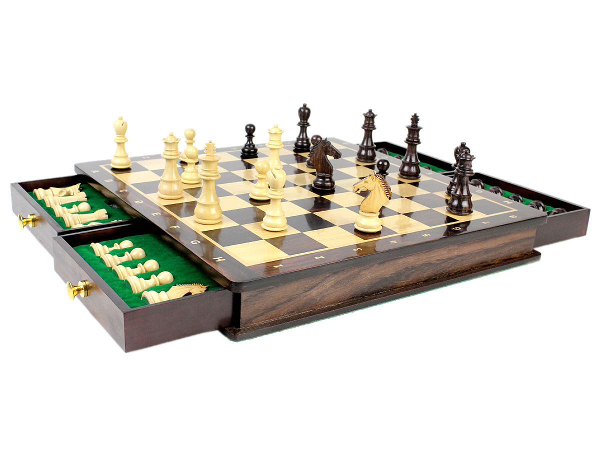 Beautiful Chess Board with matching 3" Rosewood / Boxwood Galaxy Staunton Magnetic Chess Pieces