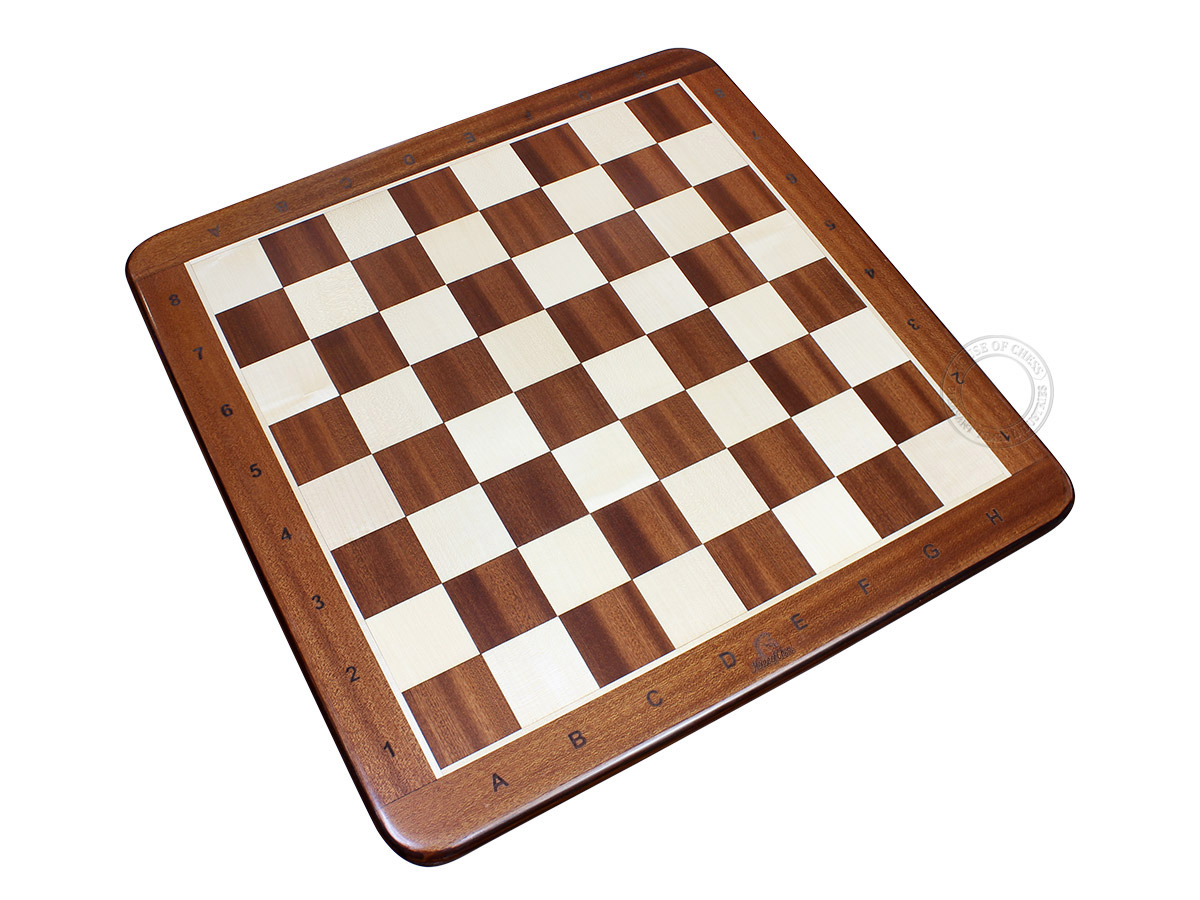 Flat Wooden Chess Board Sapele Wood 22" - Square Size - 2.25" (57mm) with Engraved Notations