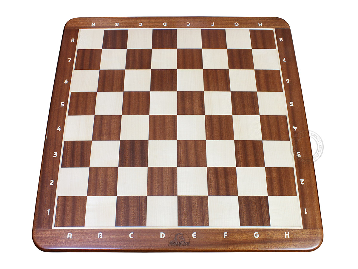 Flat Wooden Chess Board Sapele Wood 22" - Square Size - 2.25" (57mm) - Rounded Corners - Inlaid Notations