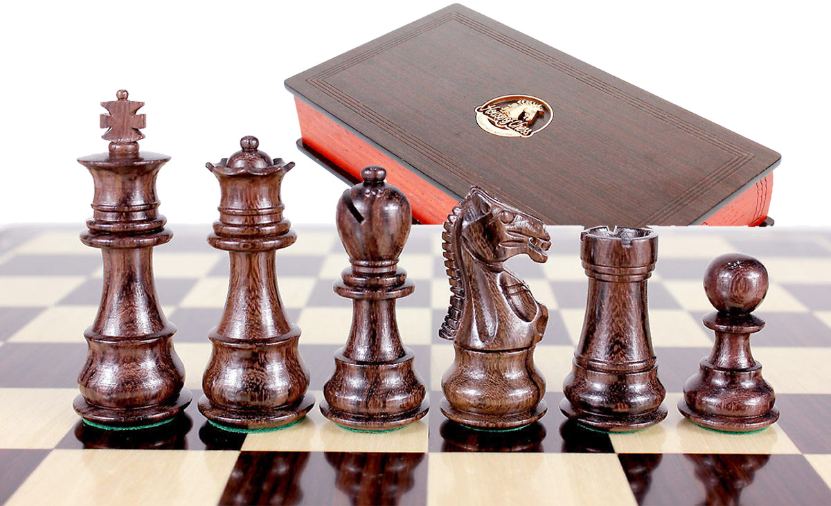 Rosewood/Boxwood Chess pieces Galaxy Staunton 3" + 2 Extra Queens + Wooden Designer Storage Box