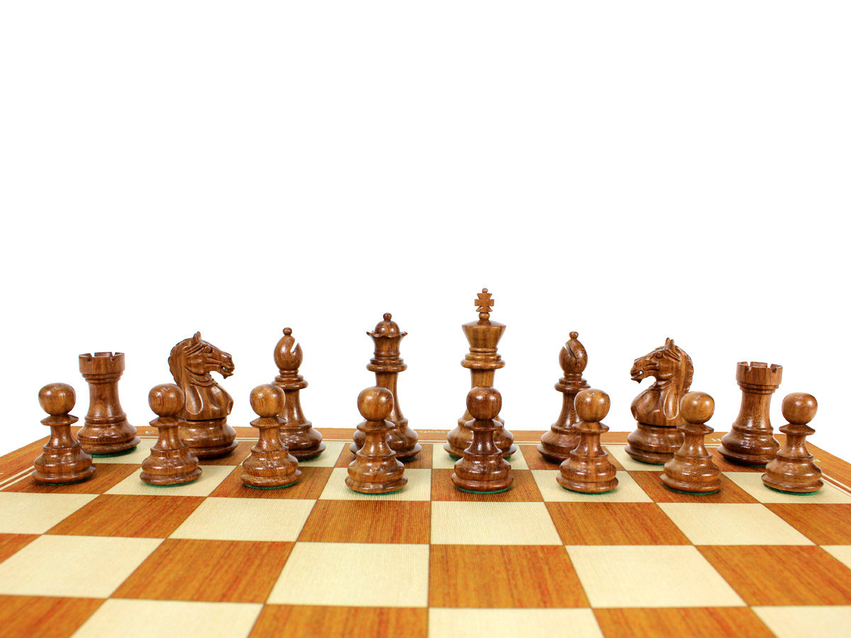 Fierce Knight Staunton Golden Rosewood Chess Set Pieces on Board