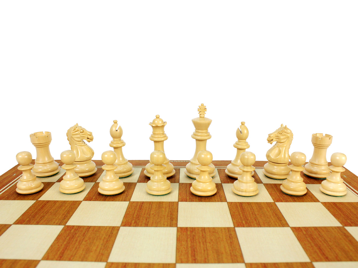 Fierce Knight Staunton Boxwood Chess Set Pieces on Board