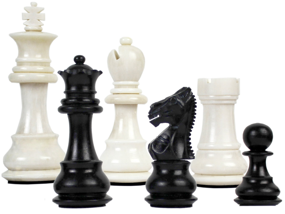 Camel Bone Hand Carved Emperor Staunton Chess Pieces King Size 2-3/4" Faux Ivory/Black