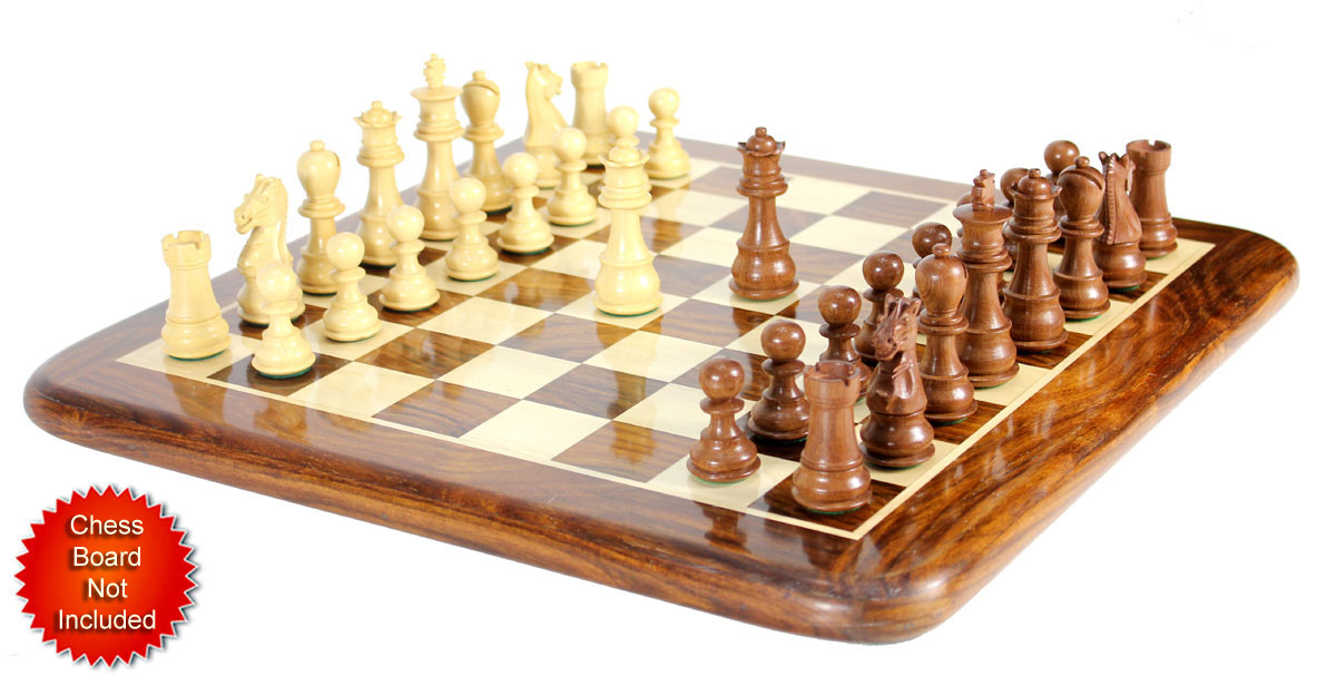 Mahogany/Boxwood Chess Set Pieces Galaxy Staunton 3" (76 mm) + 2 Extra Queens - Triple Weighted