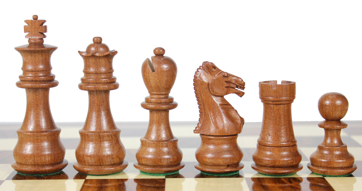 Beautiful Mahogany chess pieces with beveled bases.