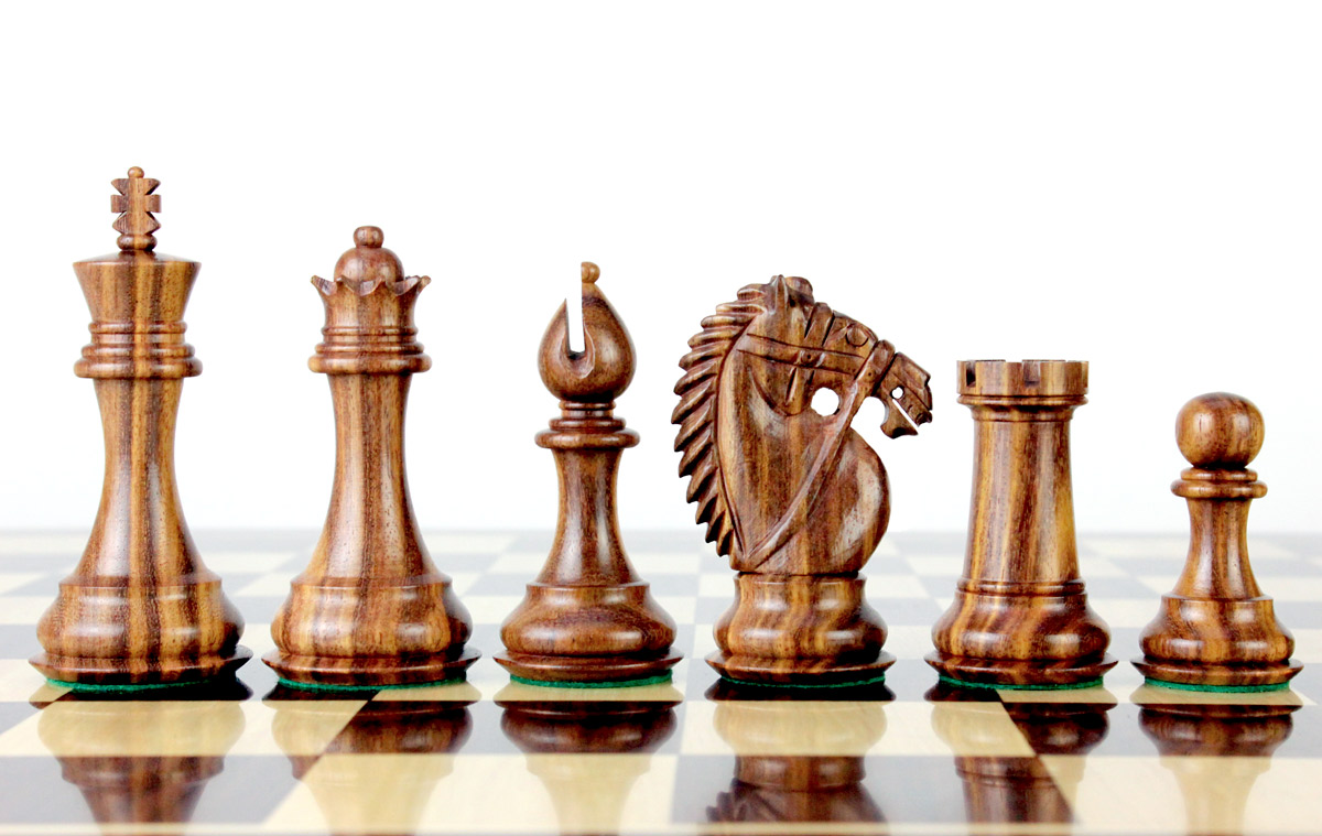 Golden Rosewood/Boxwood Chess Set Pieces Rio Staunton 4.0" (102 mm) - 2 Extra Queens - Triple Weighted