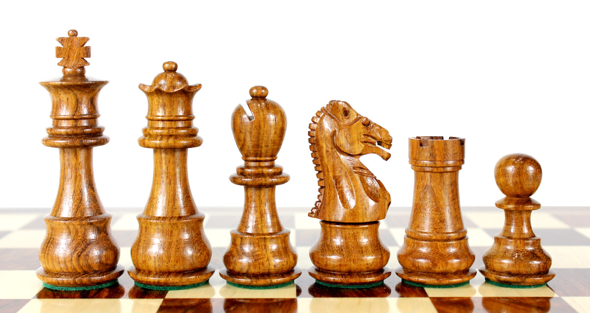 Beautiful Golden Rosewood chess pieces with beveled bases