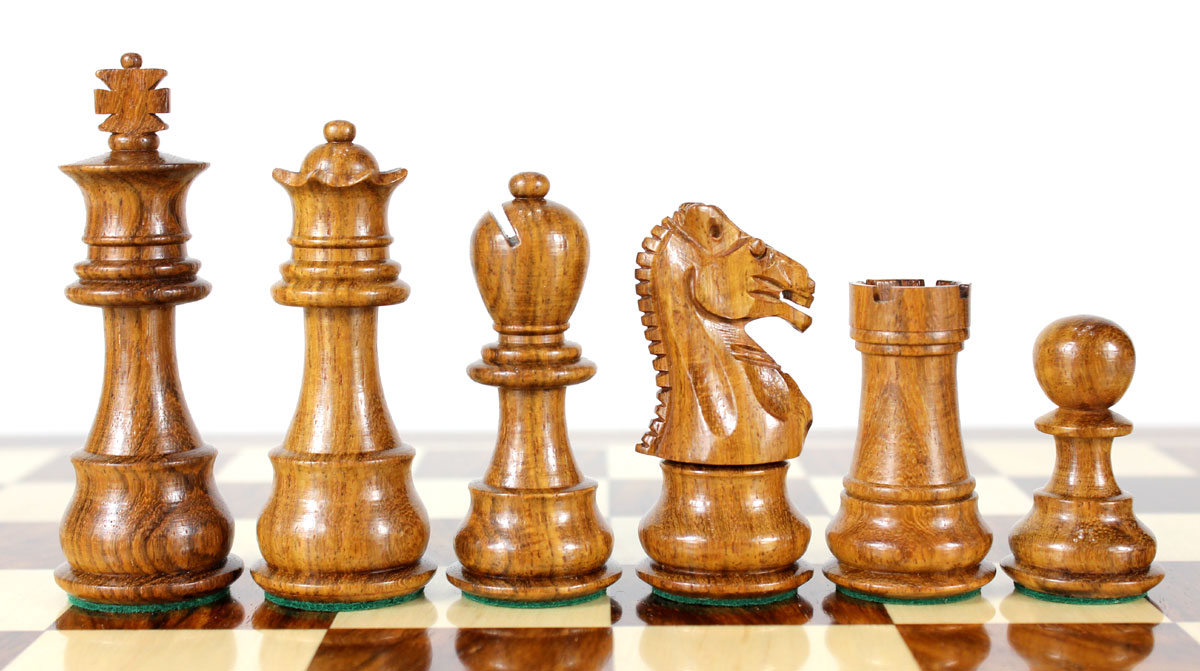 Beautiful Golden Rosewood chess pieces with beveled bases.