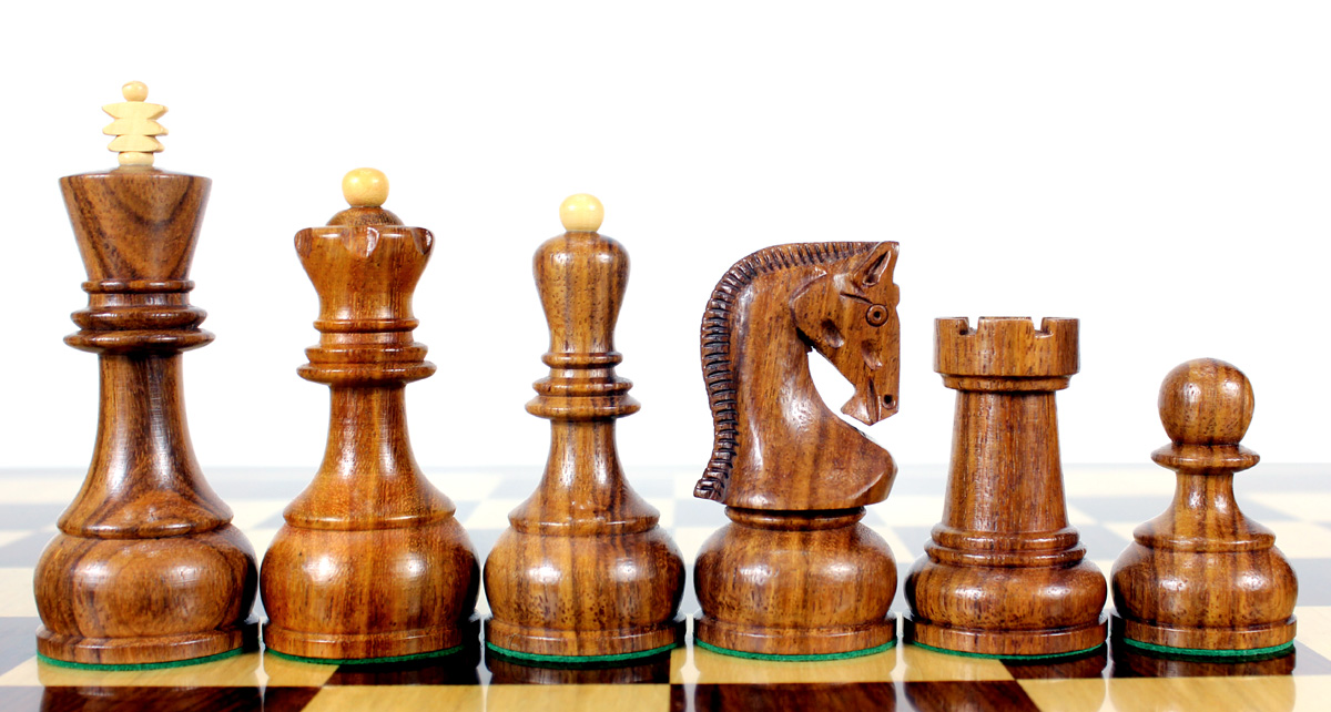 Golden Rosewood / Boxwood Chess Set Pieces Yugo (Zagreb) Staunton 4" (102 mm) + 2 Extra Queens + Wooden Storage Box