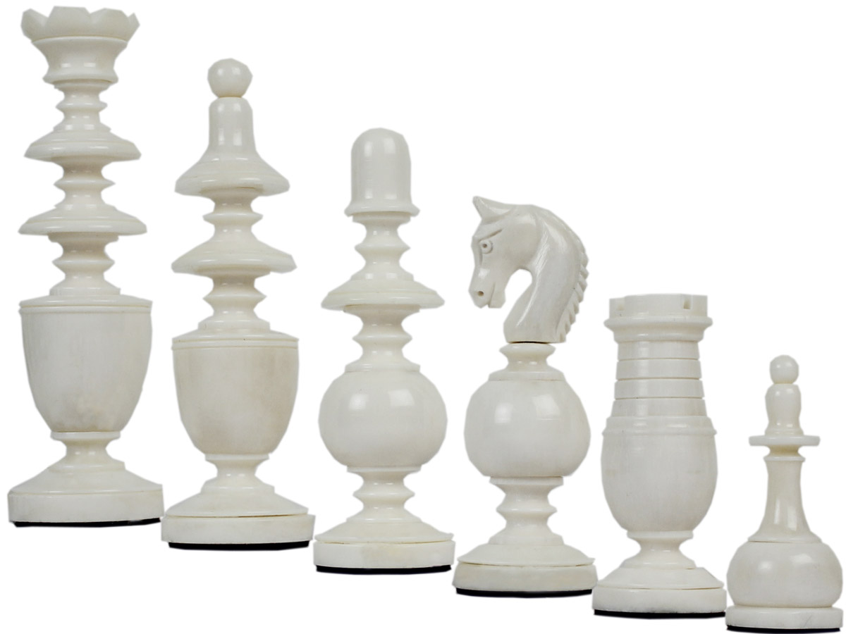 Camel Bone Hand Carved French Regence Black Chess Pieces
