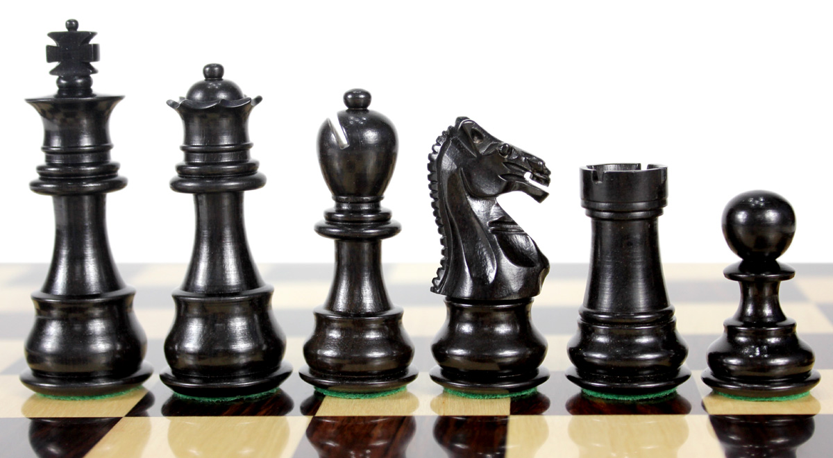 Beautiful Ebony chess pieces with beveled bases.
