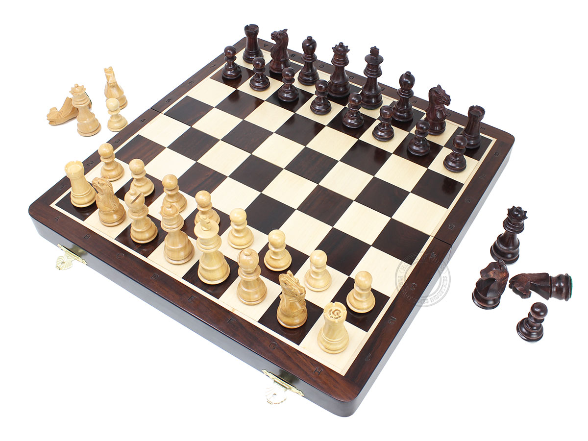 Ringy Rosewood/Boxwood Chess Set Pieces Galaxy Staunton 3" + Ringy Rosewood Folding Board