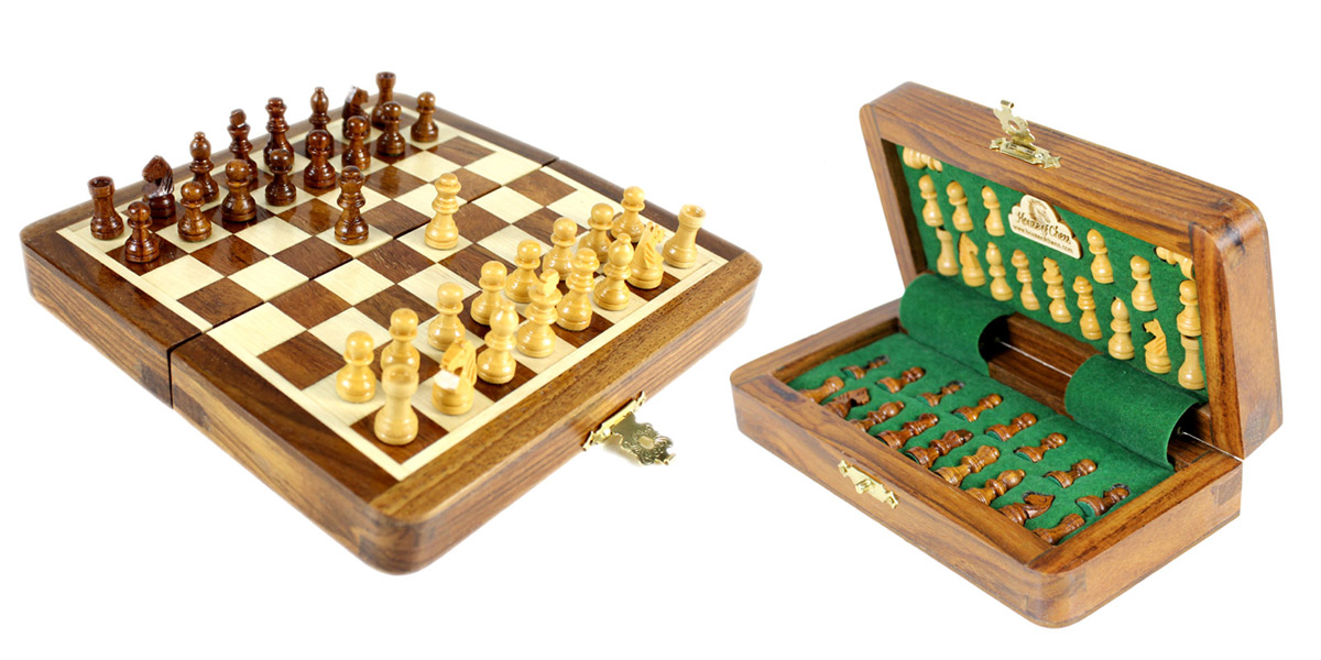 5" Wooden Chess Set Travel Magnetic Folding Board Golden Rosewood + 2 Extra Queens