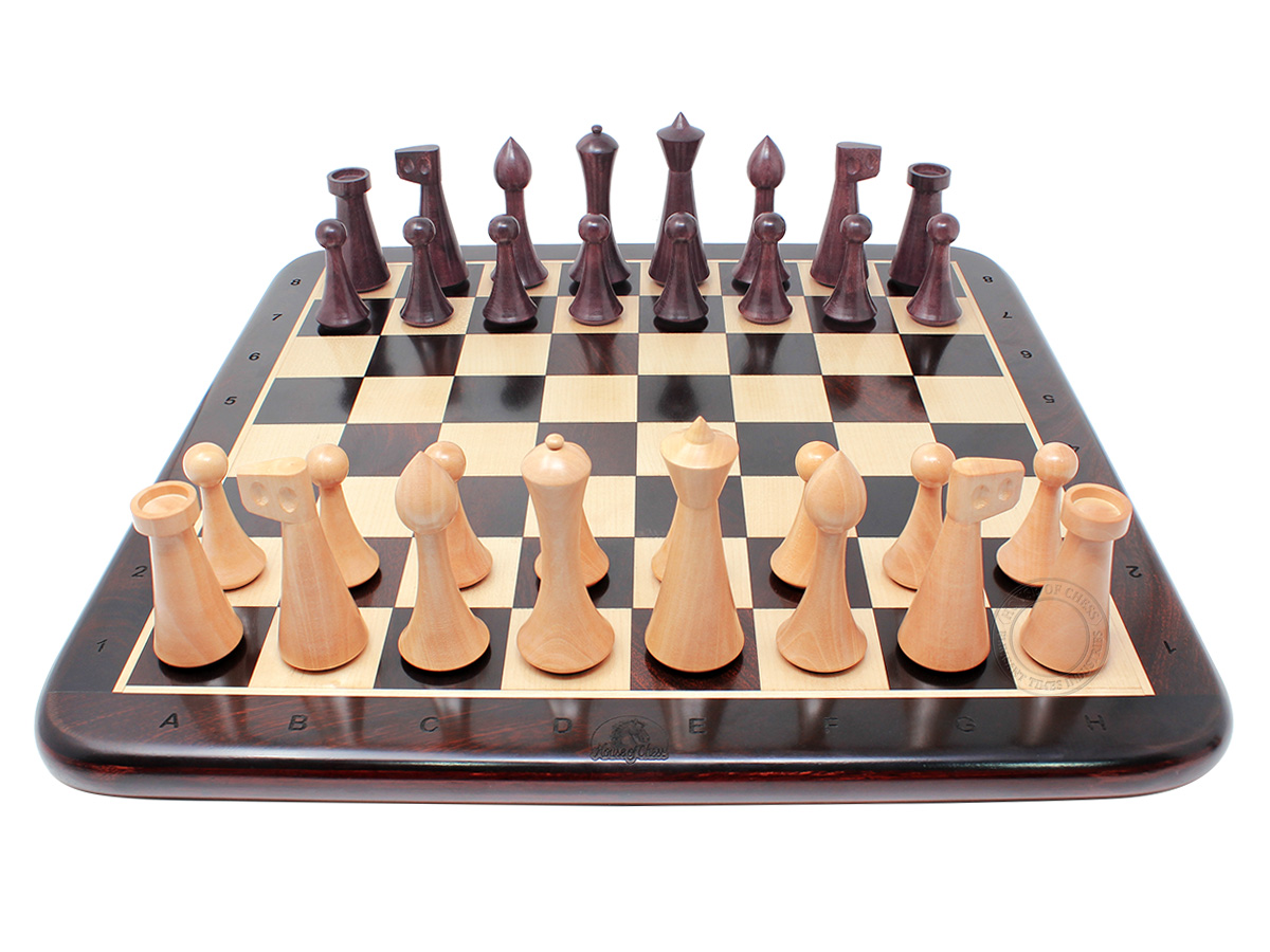 House of Chess Reproduced Abstract Design 3.75" Chess Set + 17" Chess Board - Ringy Rosewood