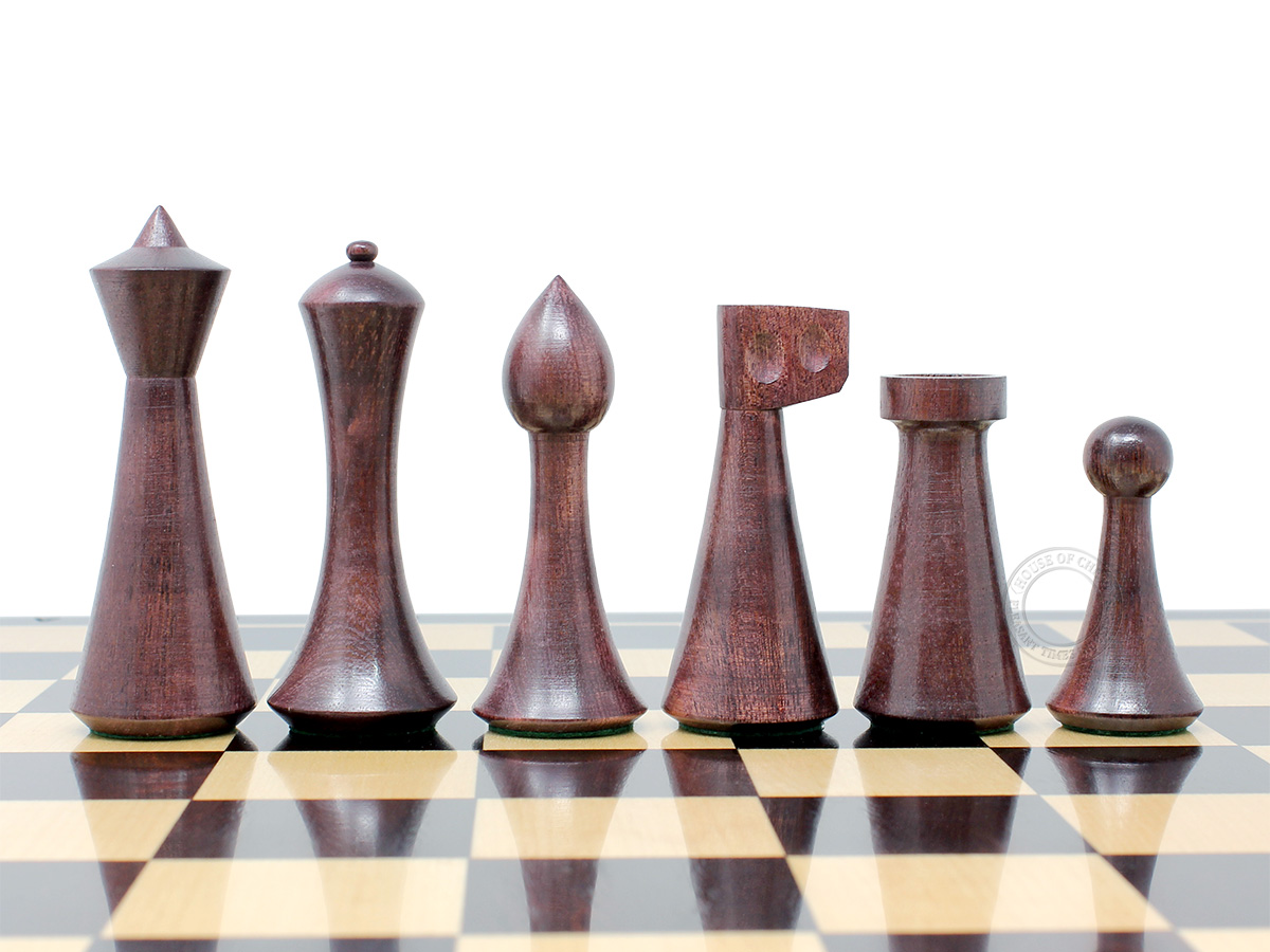 House of Chess Reproduced Abstract Design 3.75" Chess Pieces Ringy Rosewood