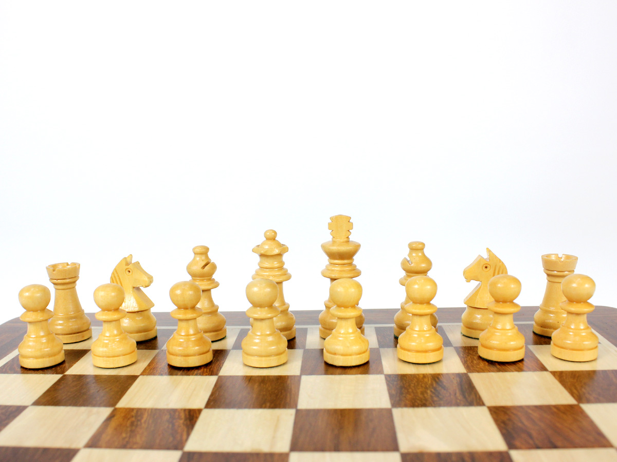 Close up view of Boxwood chess pieces