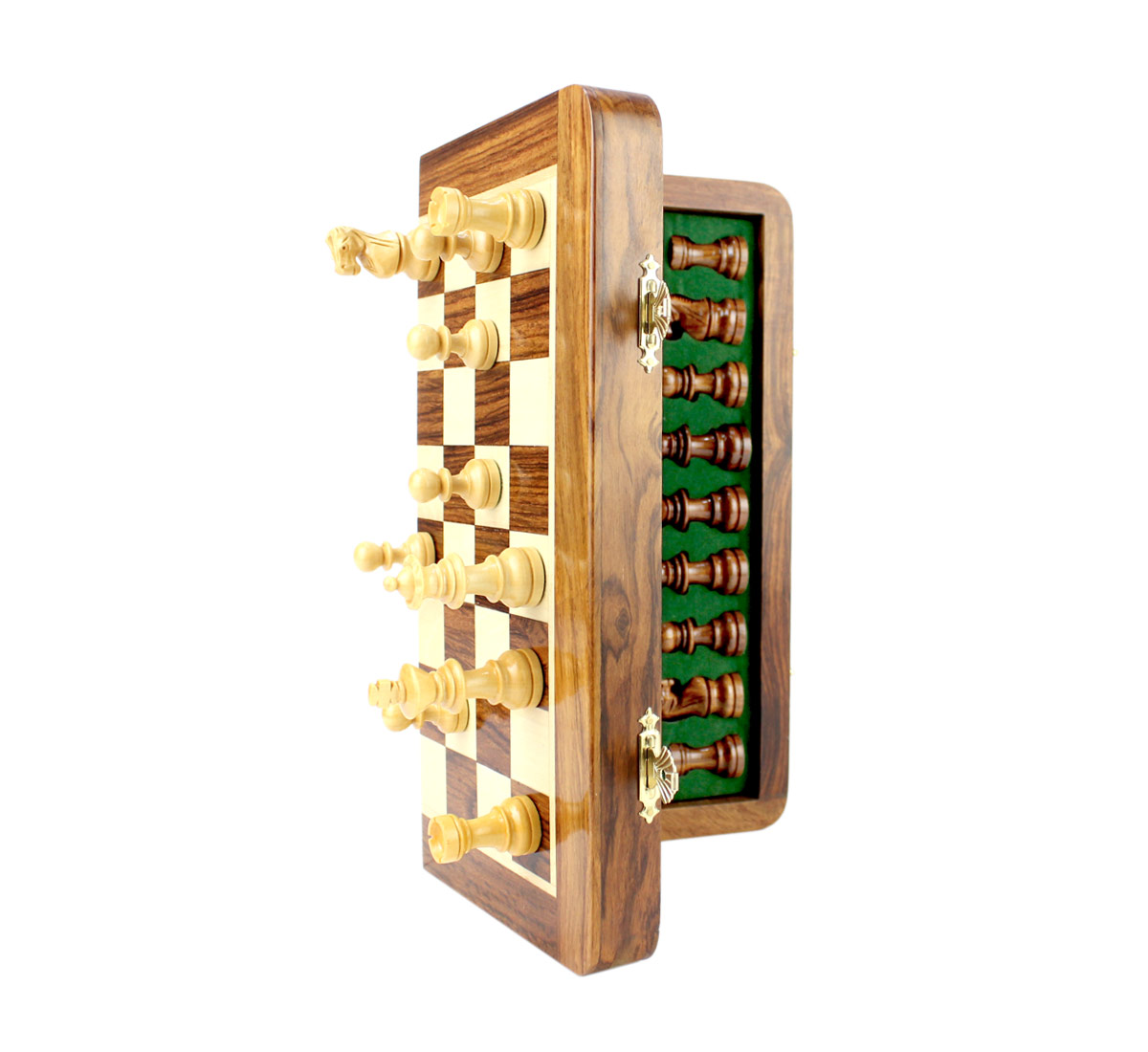 Powerful magnets doesn't let the chess pieces slide down.